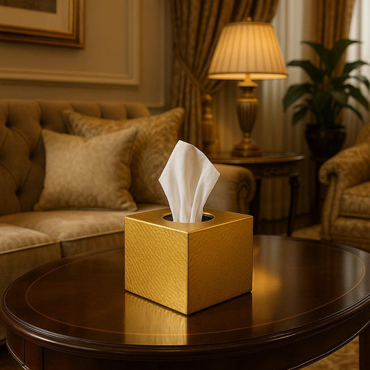 Handmade Moroccan Brass Tissue Box Cover – Hammered & Engraved Golden Brass Holder for Boho Home, Luxury Bathroom and Living Room Decor