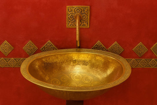 Handmade Moroccan Brass Sink – Vintage Oval Bathroom Basin, Hand-Hammered & Engraved Vessel for Luxury Home and Bathroom Décor