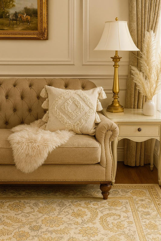 Handmade Moroccan Cotton Pillow Cover with Tassels – Boho Ethnic Throw Pillow, Decorative Tribal Berber Cushion for Sofa & Bed