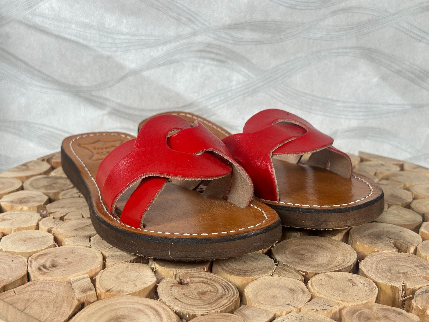 Handmade Moroccan Red Leather Sandals – Women Summer Shoes, Genuine Leather Slides, Greek Sandals, Boho Gift for Her, Beach Sandals