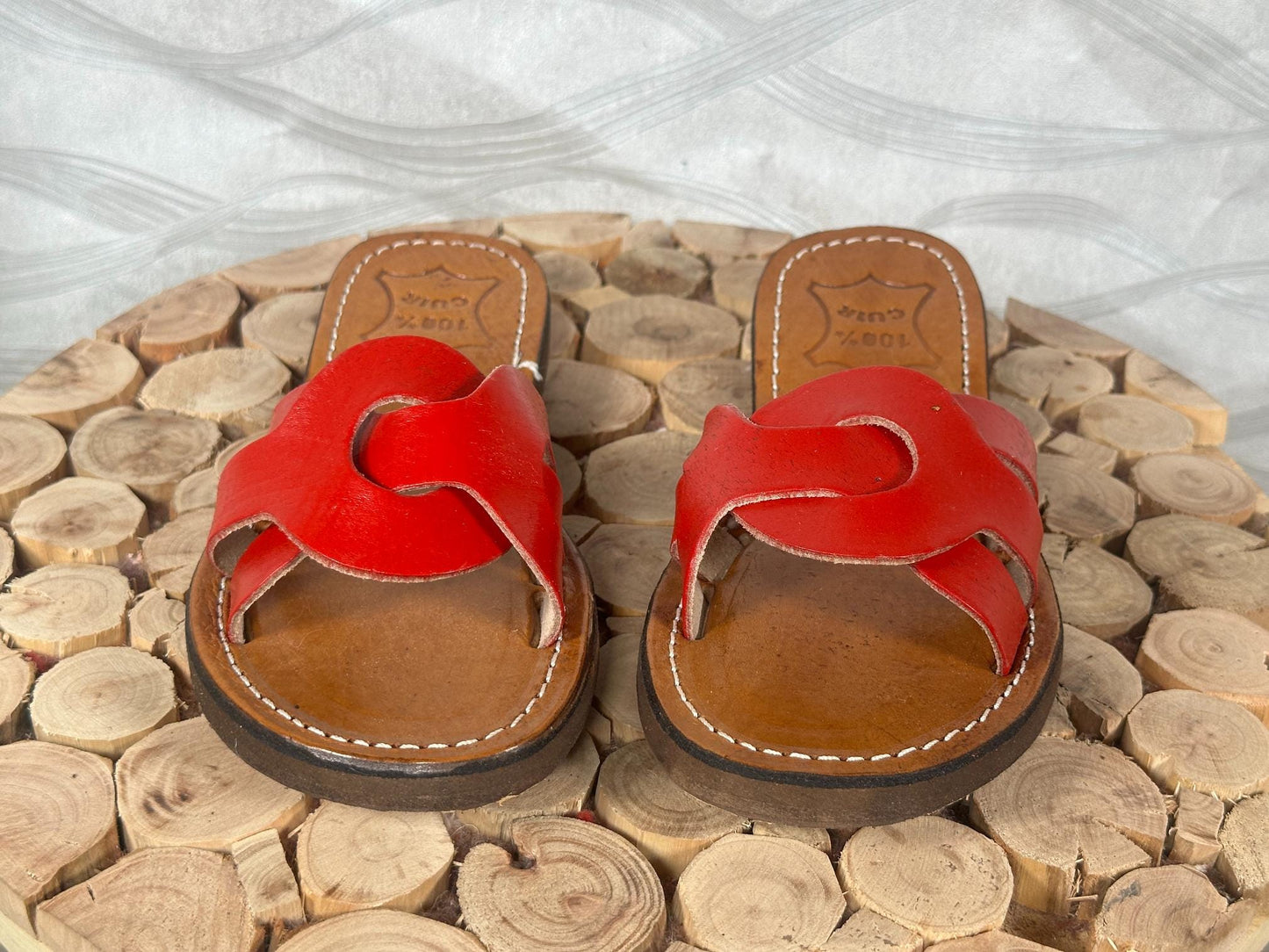 Handmade Moroccan Red Leather Sandals – Women Summer Shoes, Genuine Leather Slides, Greek Sandals, Boho Gift for Her, Beach Sandals