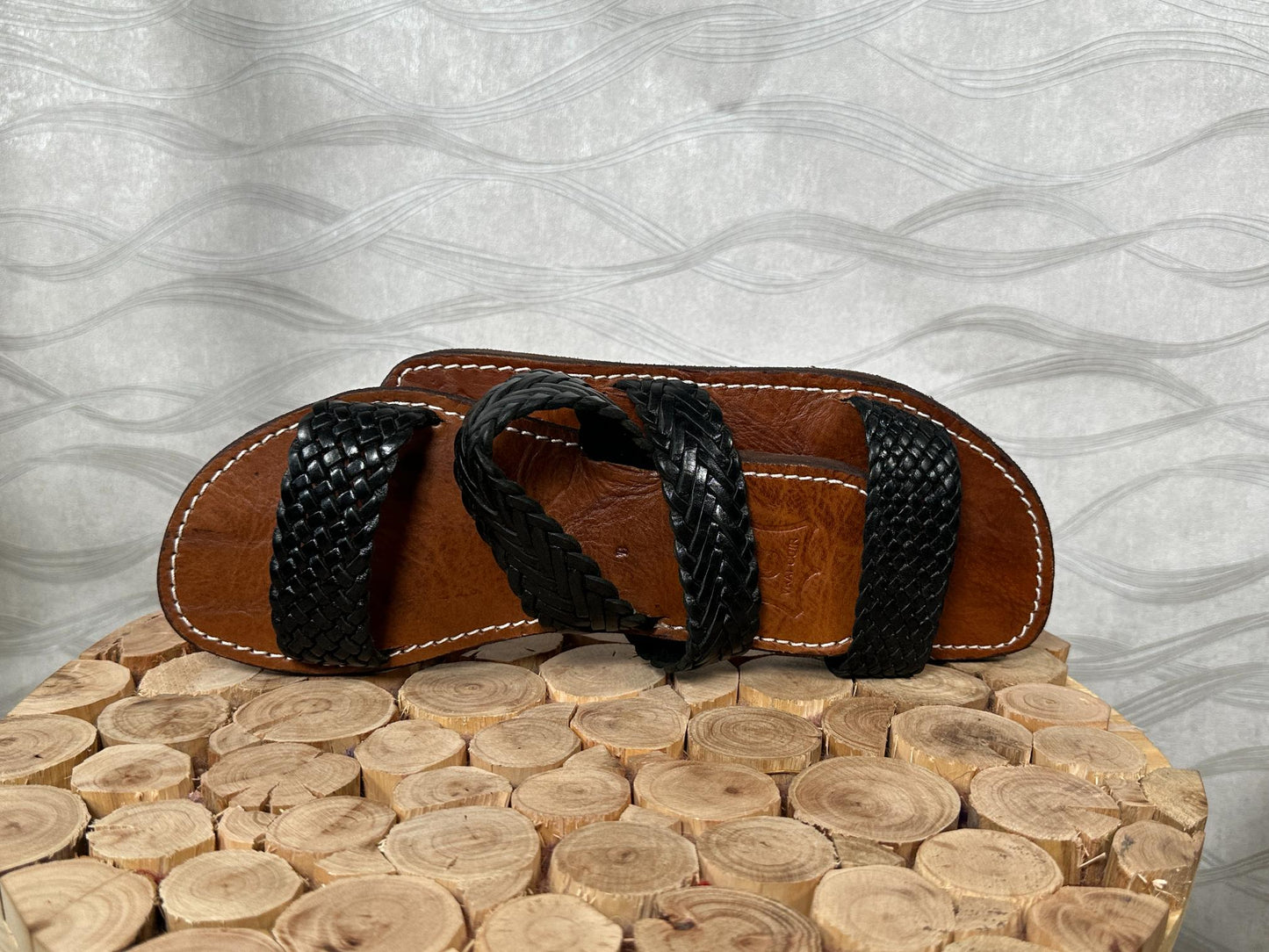 Handmade Moroccan Leather Sandals – Black Braided Straps, Boho Barefoot Summer Sandals, Artisan Wide Toe Box Comfort Flats