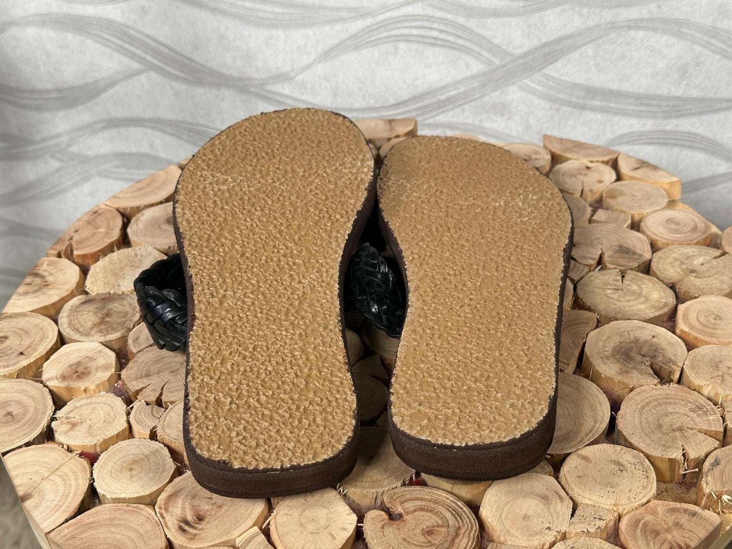 Handmade Moroccan Leather Sandals – Black Braided Straps, Boho Barefoot Summer Sandals, Artisan Wide Toe Box Comfort Flats