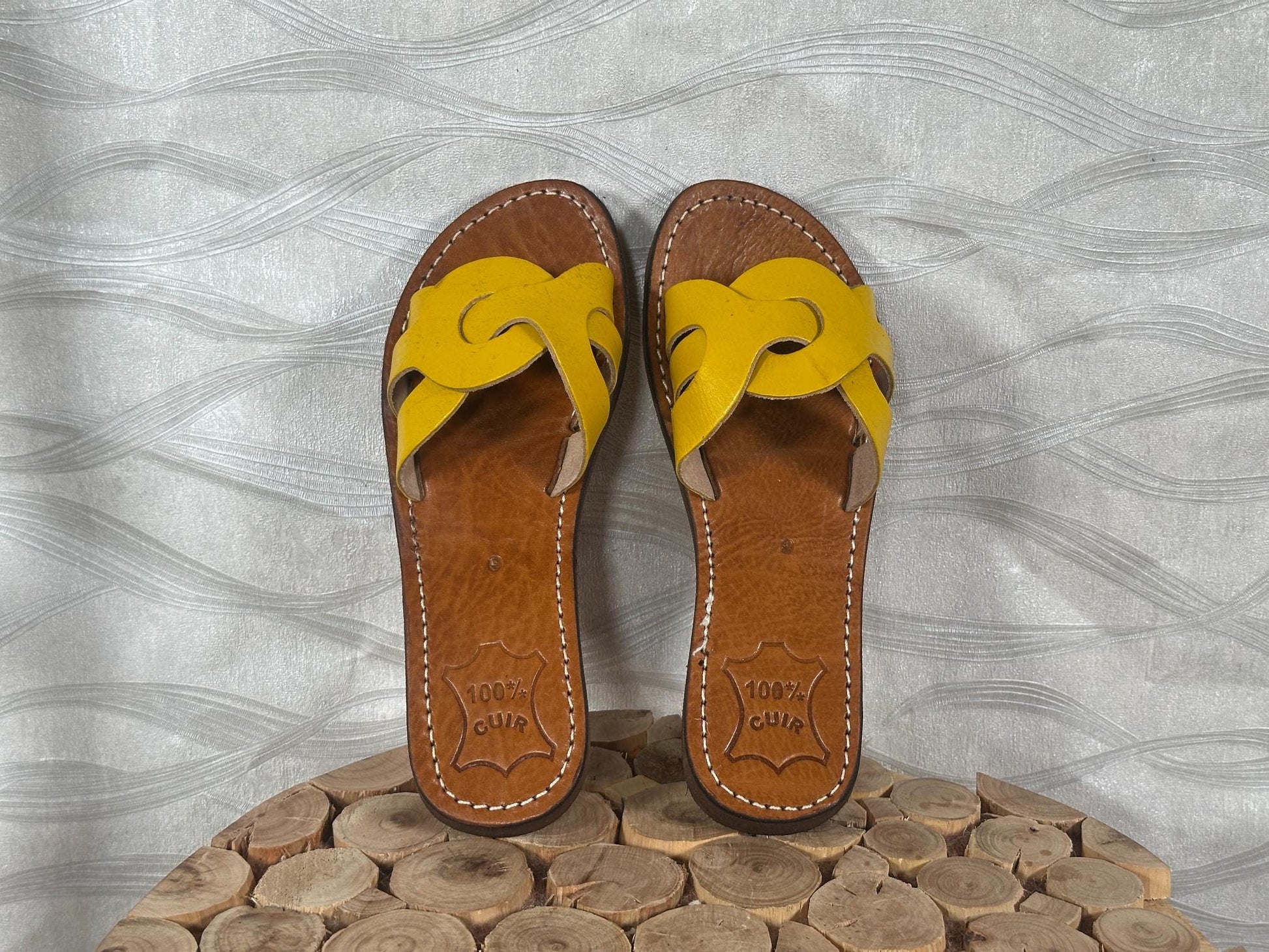 Handmade Moroccan Yellow Leather Sandals – Summer Shoes for Women, Greek Style Comfortable Soft Leather Sandals, Boho Gladiator Gift