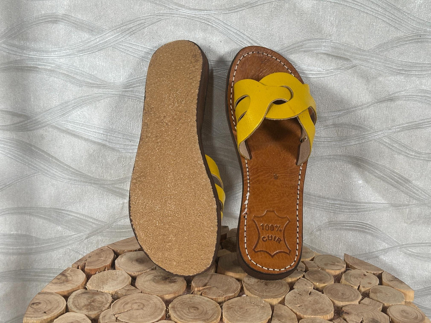 Handmade Moroccan Yellow Leather Sandals – Summer Shoes for Women, Greek Style Comfortable Soft Leather Sandals, Boho Gladiator Gift