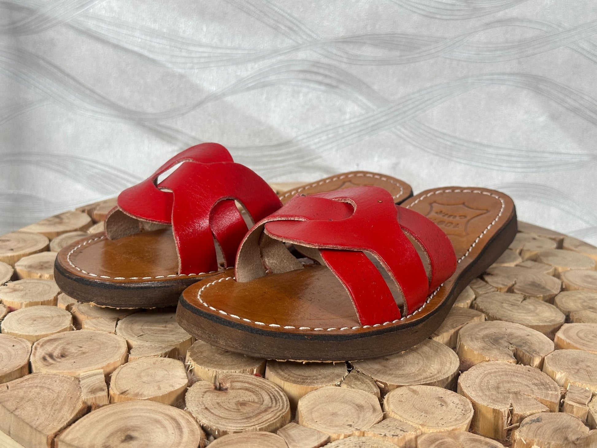 Handmade Moroccan Red Leather Sandals – Women Summer Shoes, Genuine Leather Slides, Greek Sandals, Boho Gift for Her, Beach Sandals