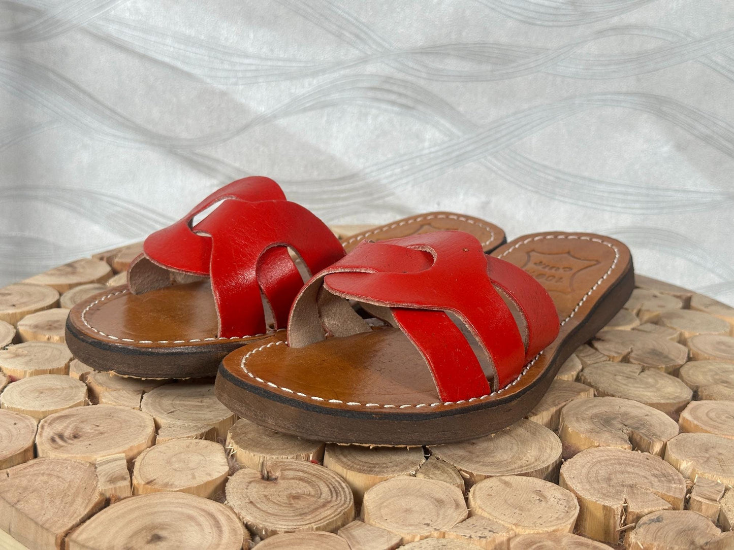 Handmade Moroccan Red Leather Sandals – Women Summer Shoes, Genuine Leather Slides, Greek Sandals, Boho Gift for Her, Beach Sandals