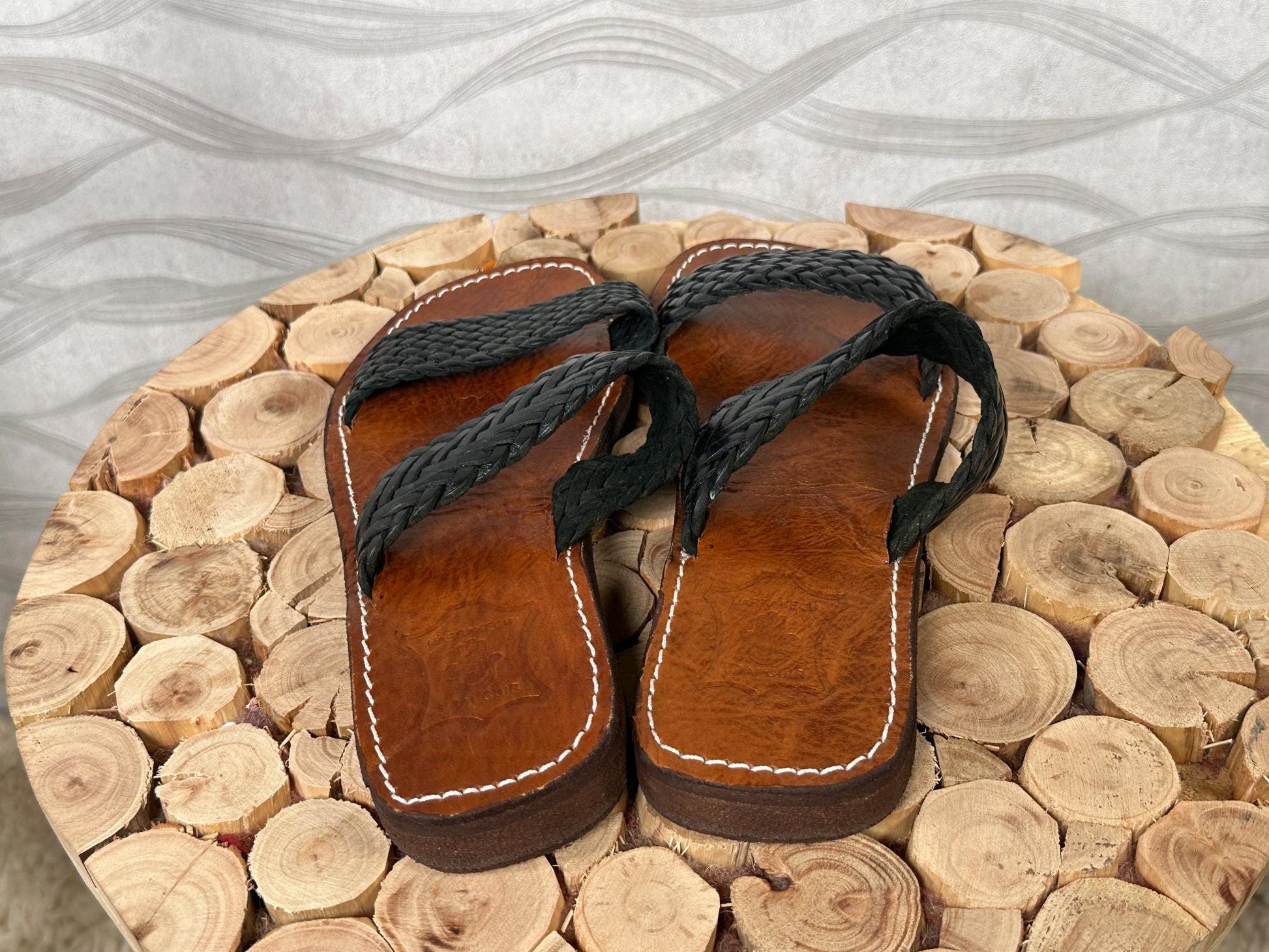 Handmade Moroccan Leather Sandals – Black Braided Straps, Boho Barefoot Summer Sandals, Artisan Wide Toe Box Comfort Flats