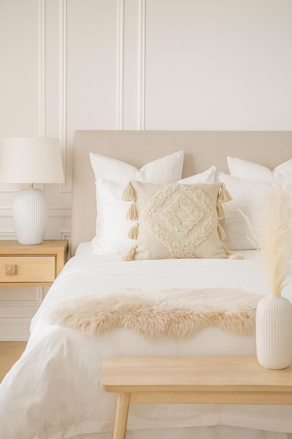 Handmade Moroccan Cotton Pillow Cover with Tassels – Boho Ethnic Throw Pillow, Decorative Tribal Berber Cushion for Sofa & Bed