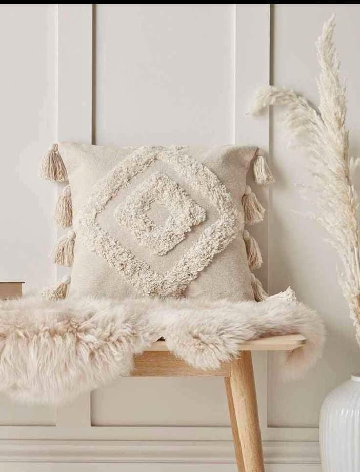 Handmade Moroccan Cotton Pillow Cover with Tassels – Boho Ethnic Throw Pillow, Decorative Tribal Berber Cushion for Sofa & Bed