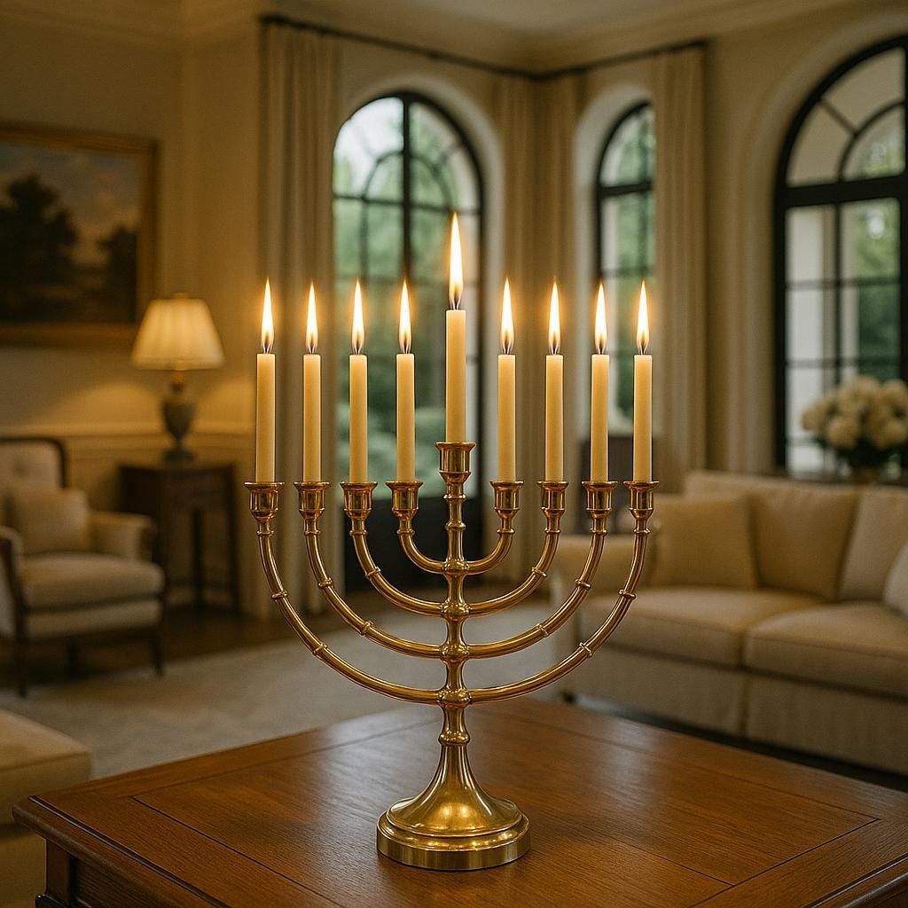 Solid Brass 7 Branch Menorah | Temple Menorah Judaica Art | Home Decor | Synagogue Religious Decor | Candelabra Gift