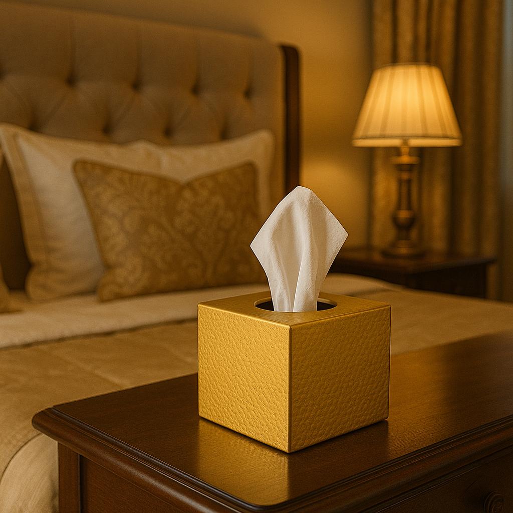 Handmade Moroccan Brass Tissue Box Cover – Hammered & Engraved Golden Brass Holder for Boho Home, Luxury Bathroom and Living Room Decor