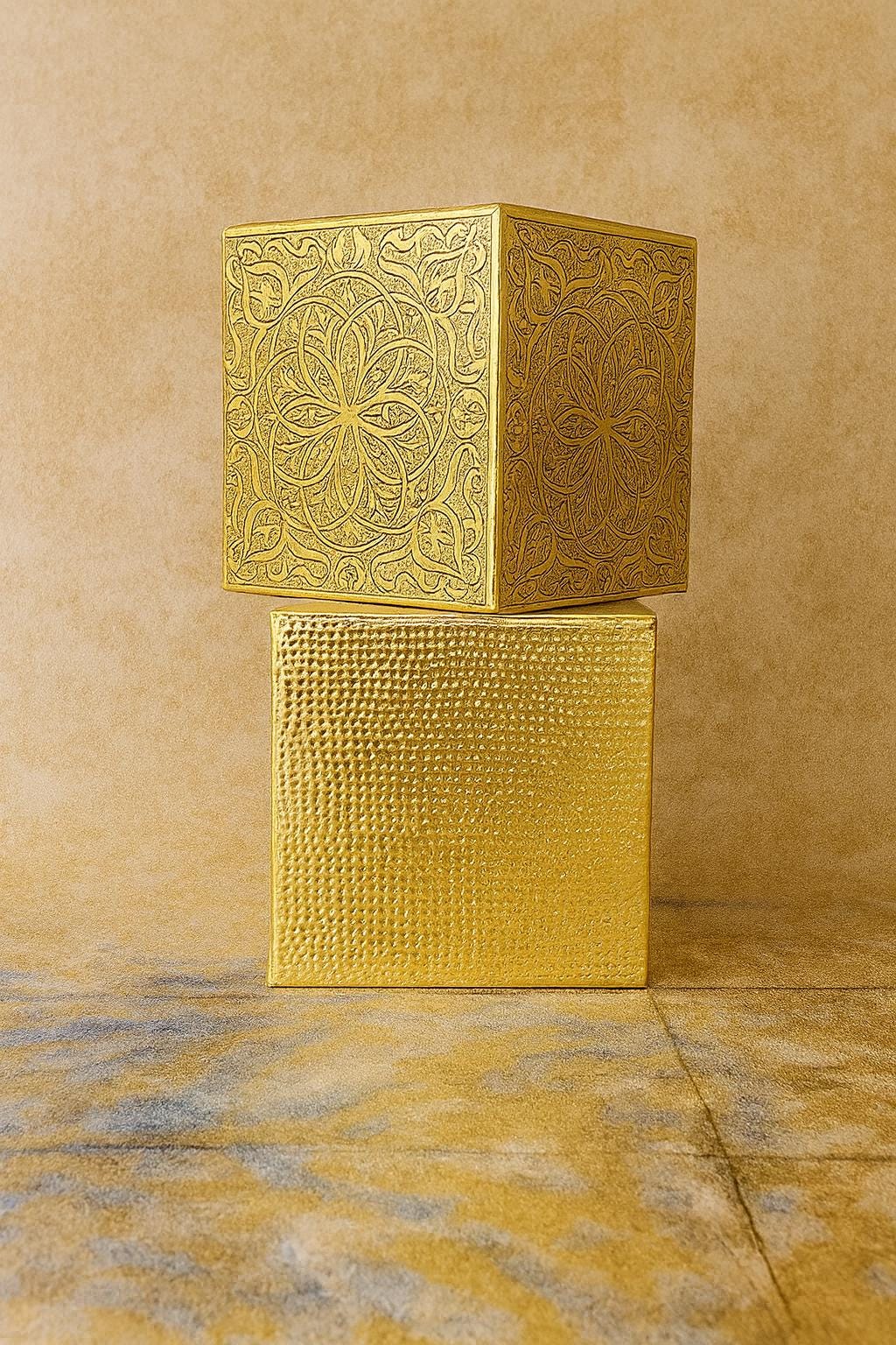 Handmade Moroccan Brass Tissue Box Cover – Hammered & Engraved Golden Brass Holder for Boho Home, Luxury Bathroom and Living Room Decor