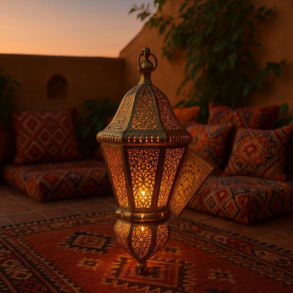 Large HANGING Moroccan Lantern/Candle Holder with brass/antique gold, riad style, artisanal shape