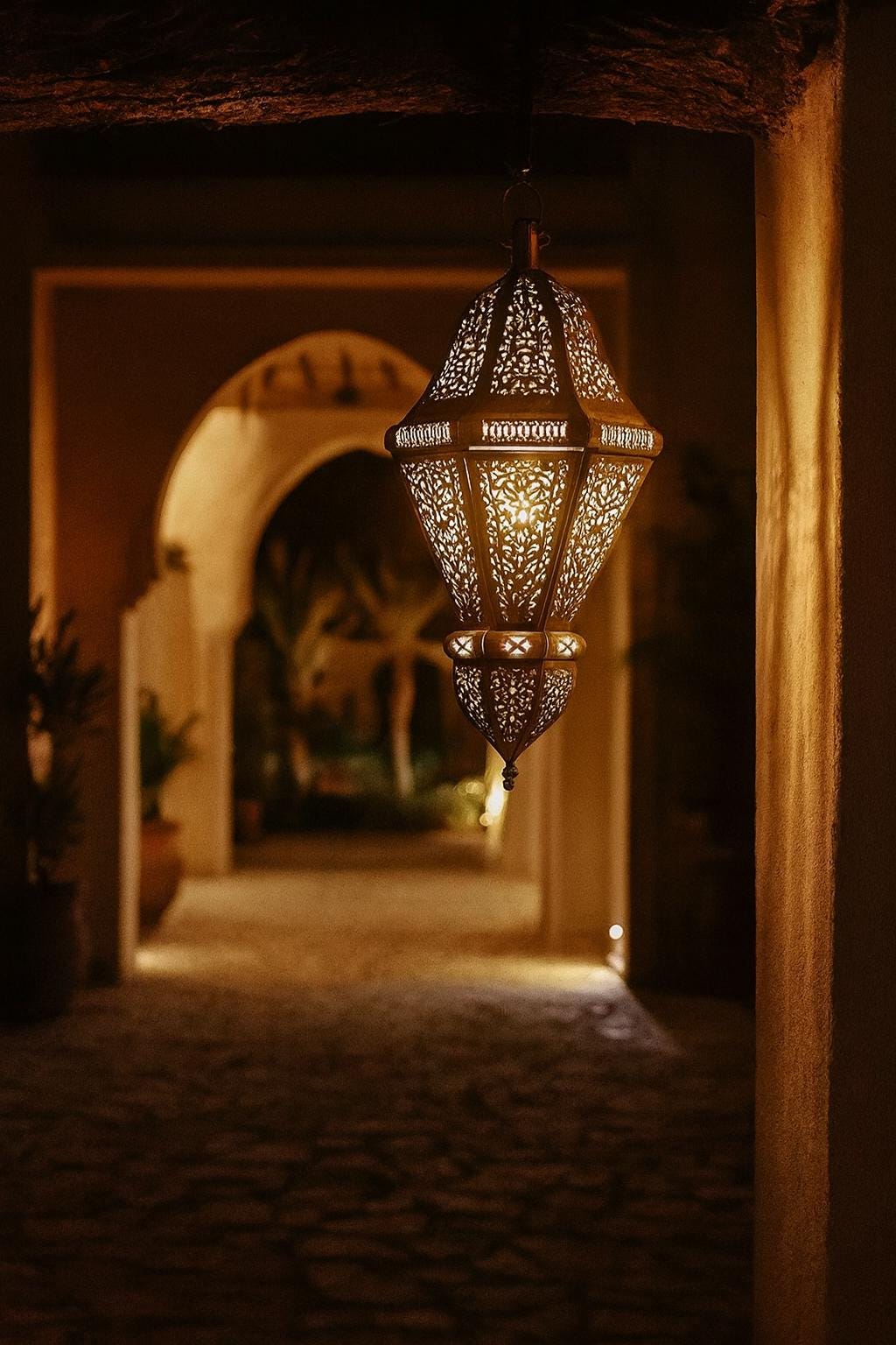 Large HANGING Moroccan Lantern/Candle Holder with brass/antique gold, riad style, artisanal shape
