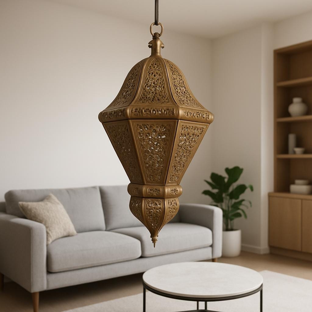 Large HANGING Moroccan Lantern/Candle Holder with brass/antique gold, riad style, artisanal shape