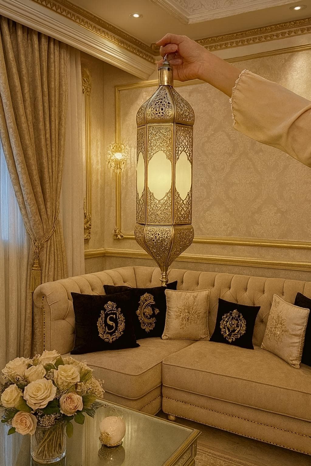 hanging Lantern/Candle holder handmade in Morocco. Best quality of Moroccan brass with protective coating