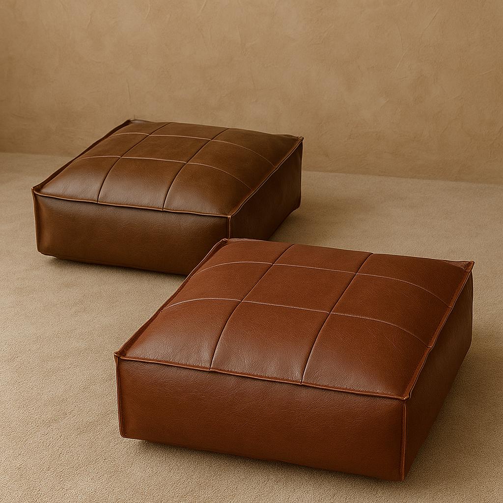 Handmade Moroccan Leather Pouf: Square Ottoman Footstool