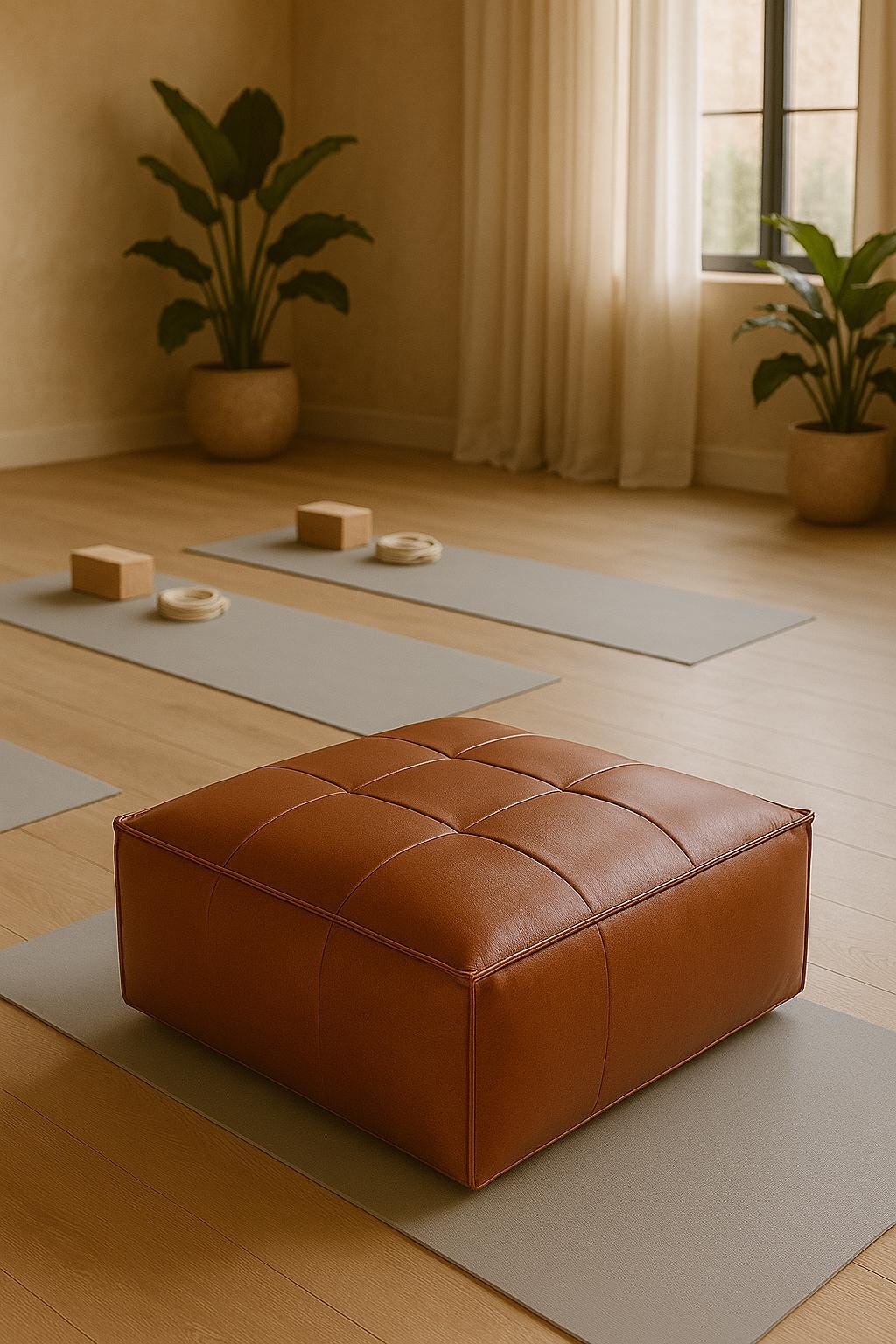 Handmade Moroccan Leather Pouf: Square Ottoman Footstool