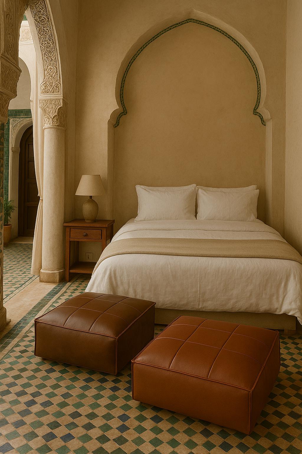 Handmade Moroccan Leather Pouf: Square Ottoman Footstool