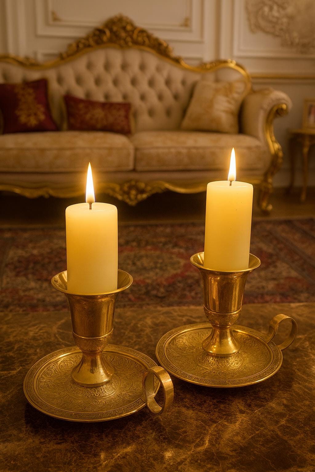 Handmade Moroccan Brass Candle Holders | Engraved Unlacquered Brass Pair | Boho Candlelight Decor | Artisan Table or Wall Sconces