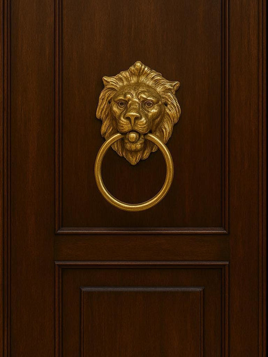 Handmade Moroccan Brass Lion Head Door Knocker – Solid Brass Front Door Knocker, Vintage Boho Entryway Decor