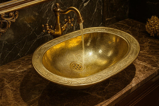 Handmade Moroccan Brass Sink – Vintage Oval Bathroom Basin, Hand-Hammered & Engraved Vessel for Luxury Home and Bathroom Décor