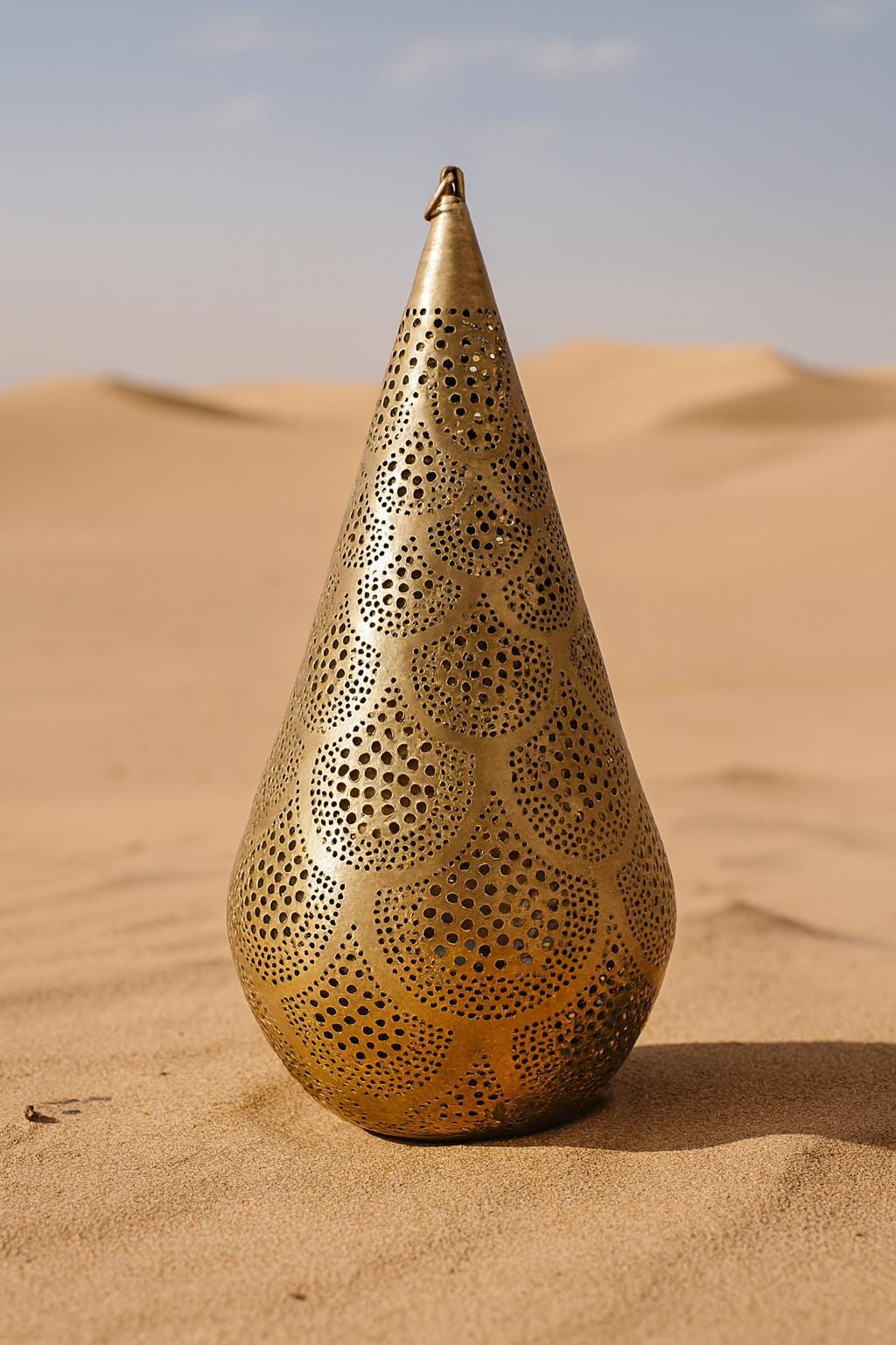 Handmade Moroccan Brass Teardrop Pendant Lamp – Pierced Hanging Light, Boho Ceiling Fixture, Shadow Casting Brass Decor