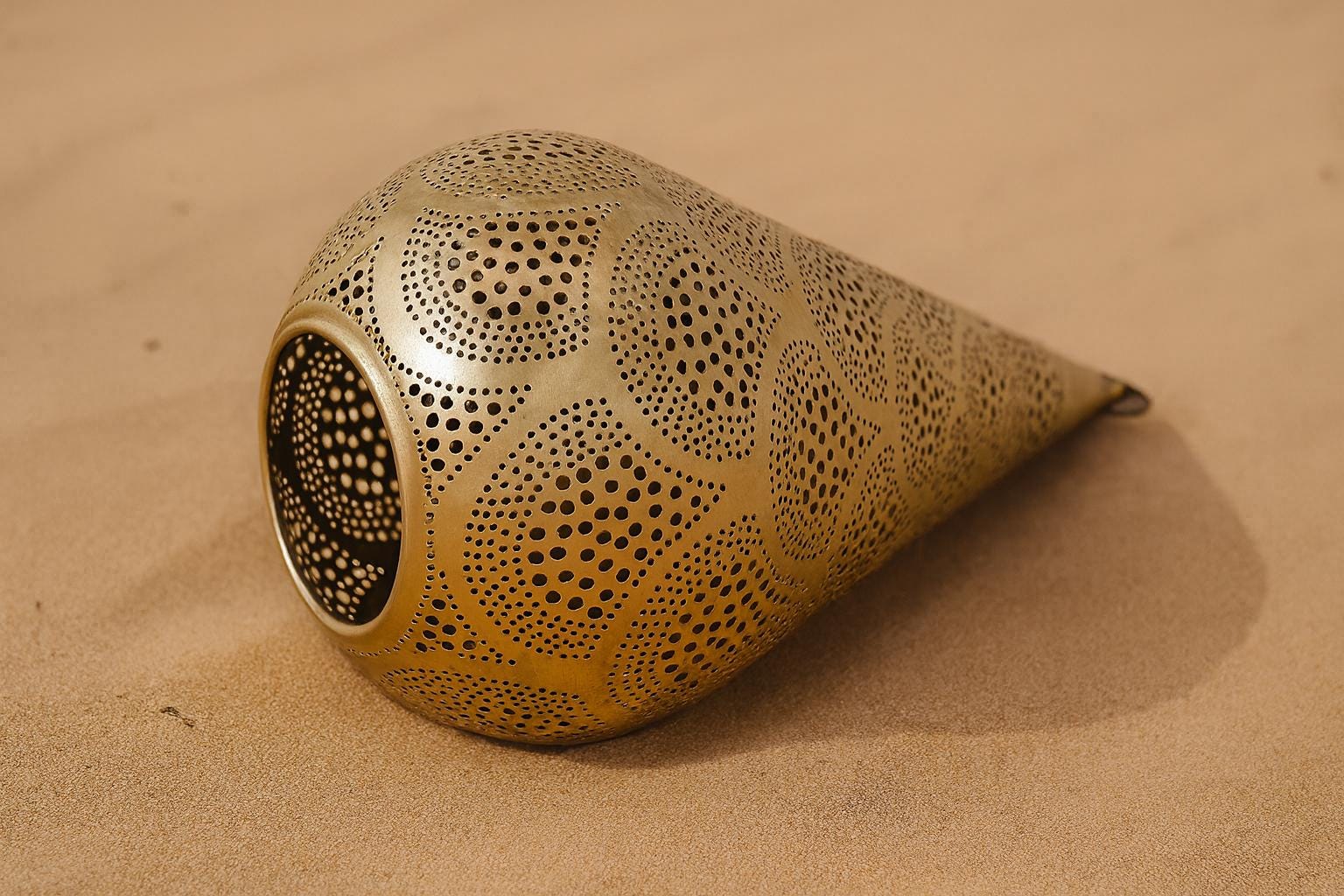 Handmade Moroccan Brass Teardrop Pendant Lamp – Pierced Hanging Light, Boho Ceiling Fixture, Shadow Casting Brass Decor