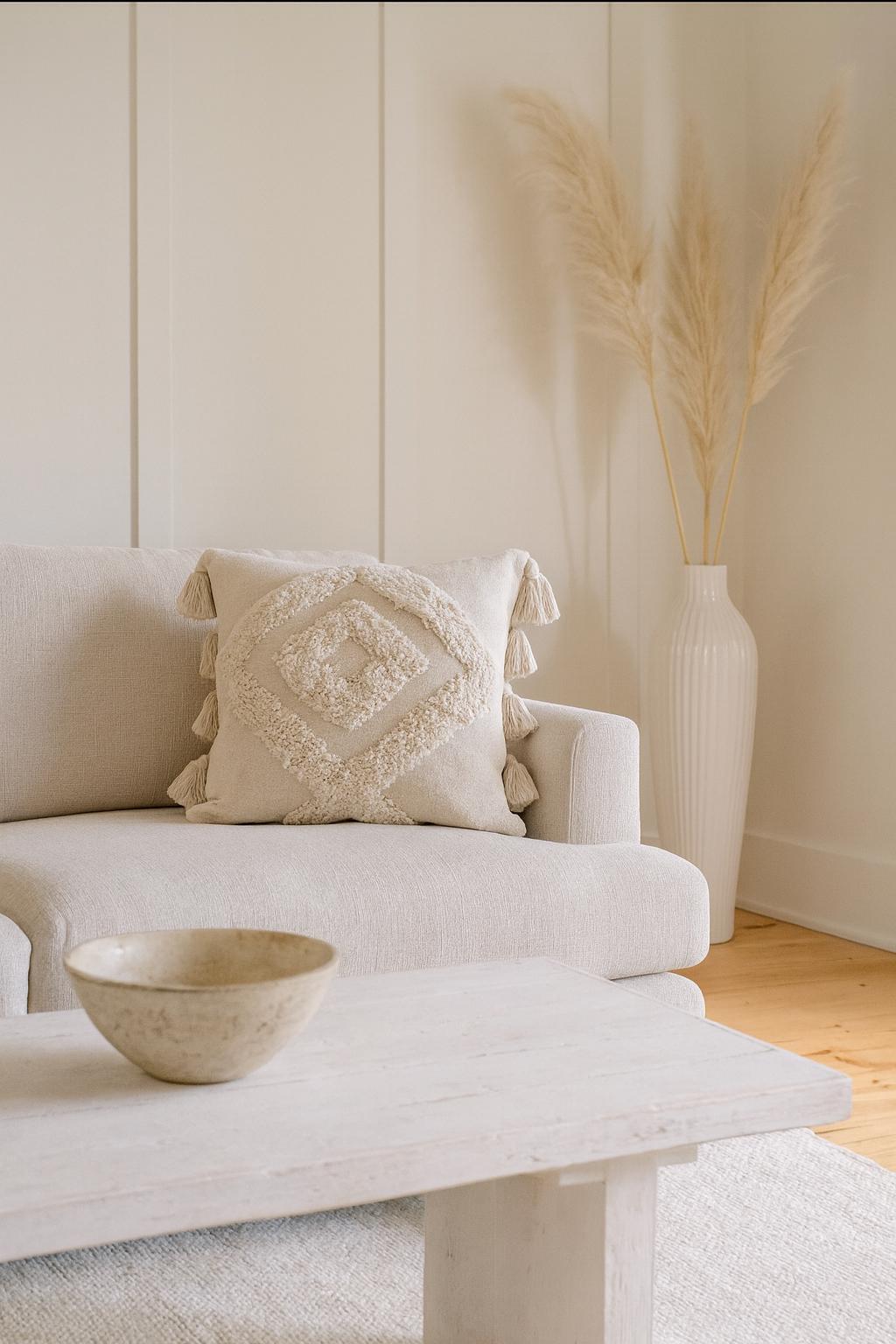 Handmade Moroccan Cotton Pillow Cover with Tassels – Boho Ethnic Throw Pillow, Decorative Tribal Berber Cushion for Sofa & Bed