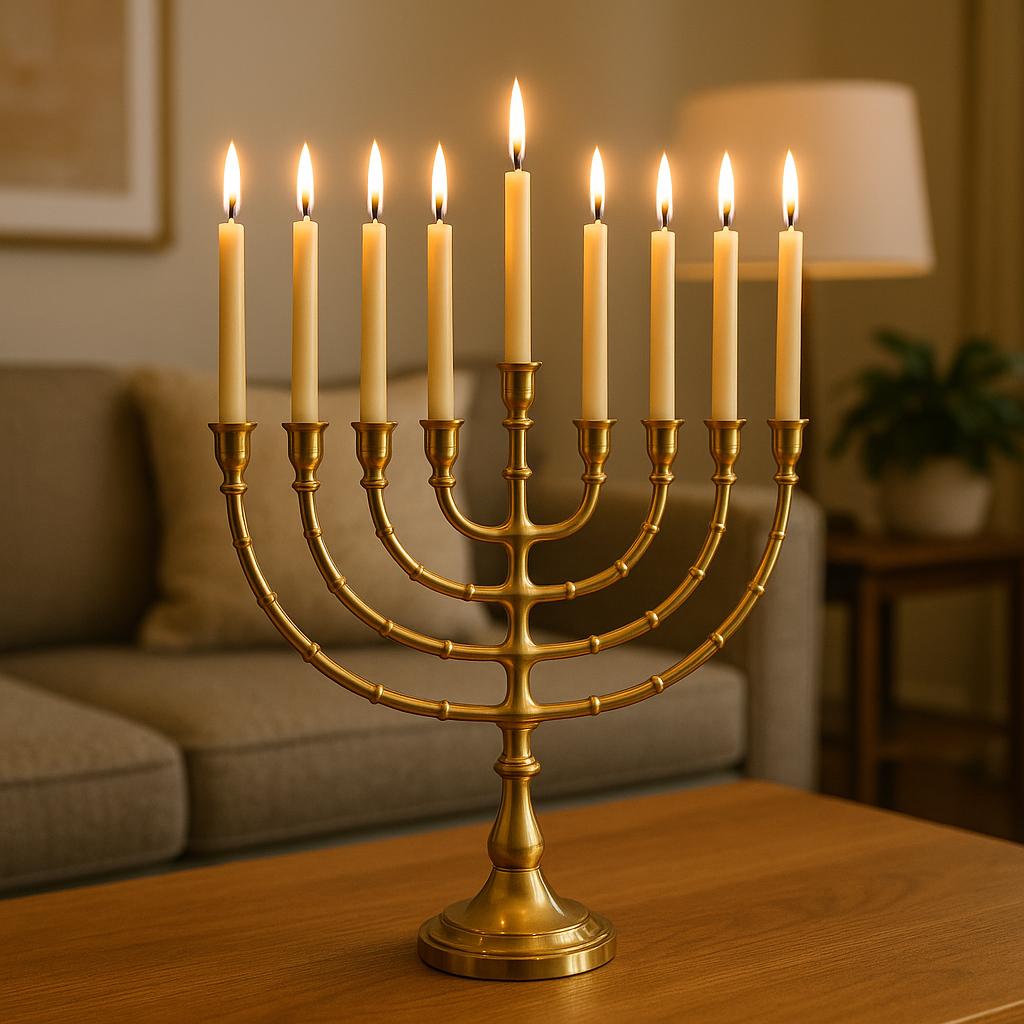 Solid Brass 7 Branch Menorah | Temple Menorah Judaica Art | Home Decor | Synagogue Religious Decor | Candelabra Gift