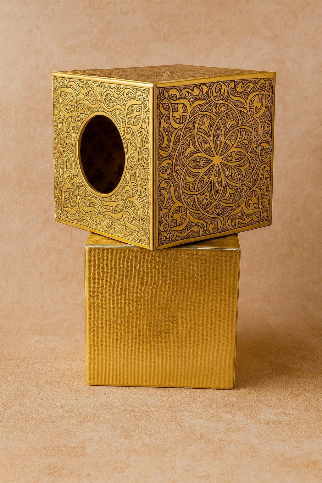 Handmade Moroccan Brass Tissue Box Cover – Hammered & Engraved Golden Brass Holder for Boho Home, Luxury Bathroom and Living Room Decor