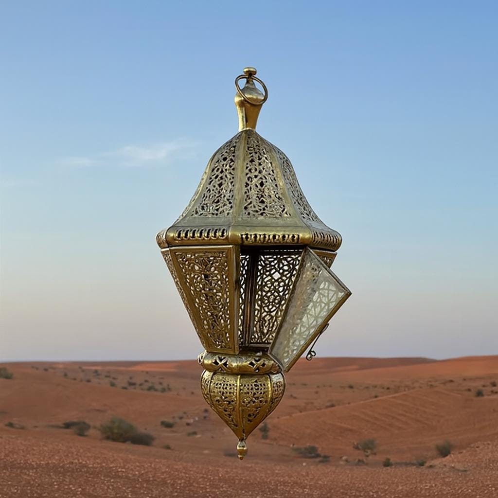 Large HANGING Moroccan Lantern/Candle Holder with brass/antique gold, riad style, artisanal shape