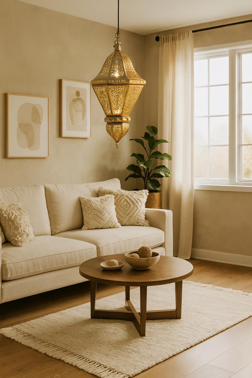 Large HANGING Moroccan Lantern/Candle Holder with brass/antique gold, riad style, artisanal shape