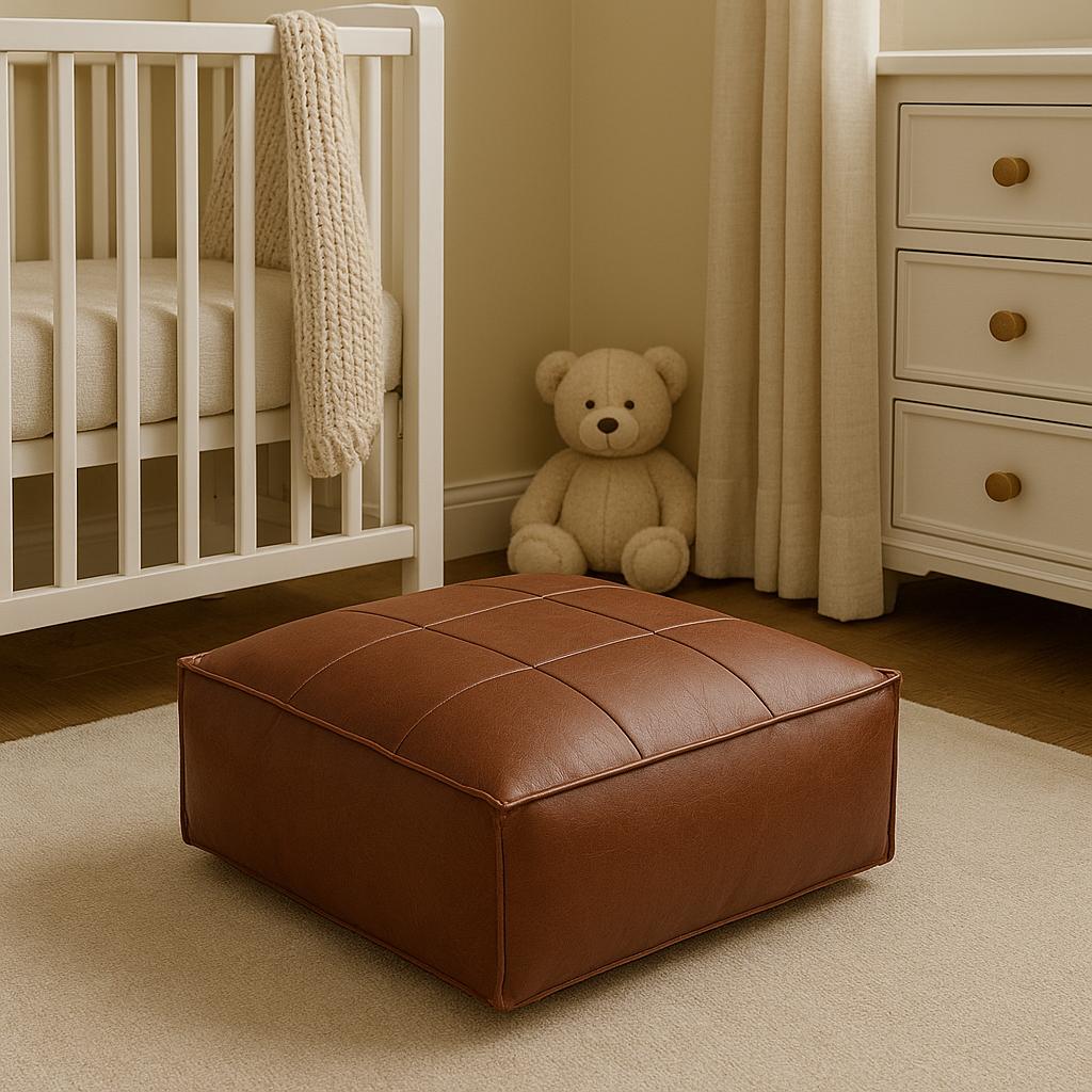 Handmade Moroccan Leather Pouf: Square Ottoman Footstool