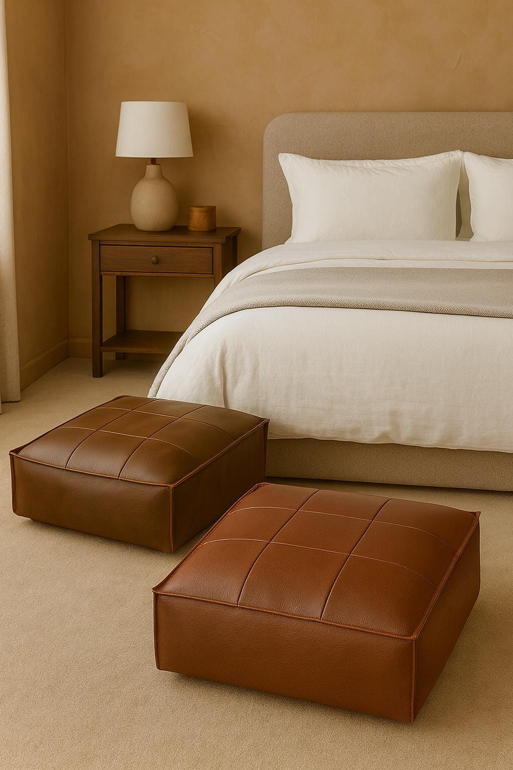 Handmade Moroccan Leather Pouf: Square Ottoman Footstool