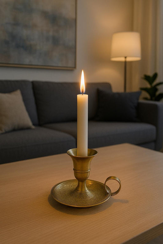 Handmade Moroccan Brass Candle Holders | Engraved Unlacquered Brass Pair | Boho Candlelight Decor | Artisan Table or Wall Sconces